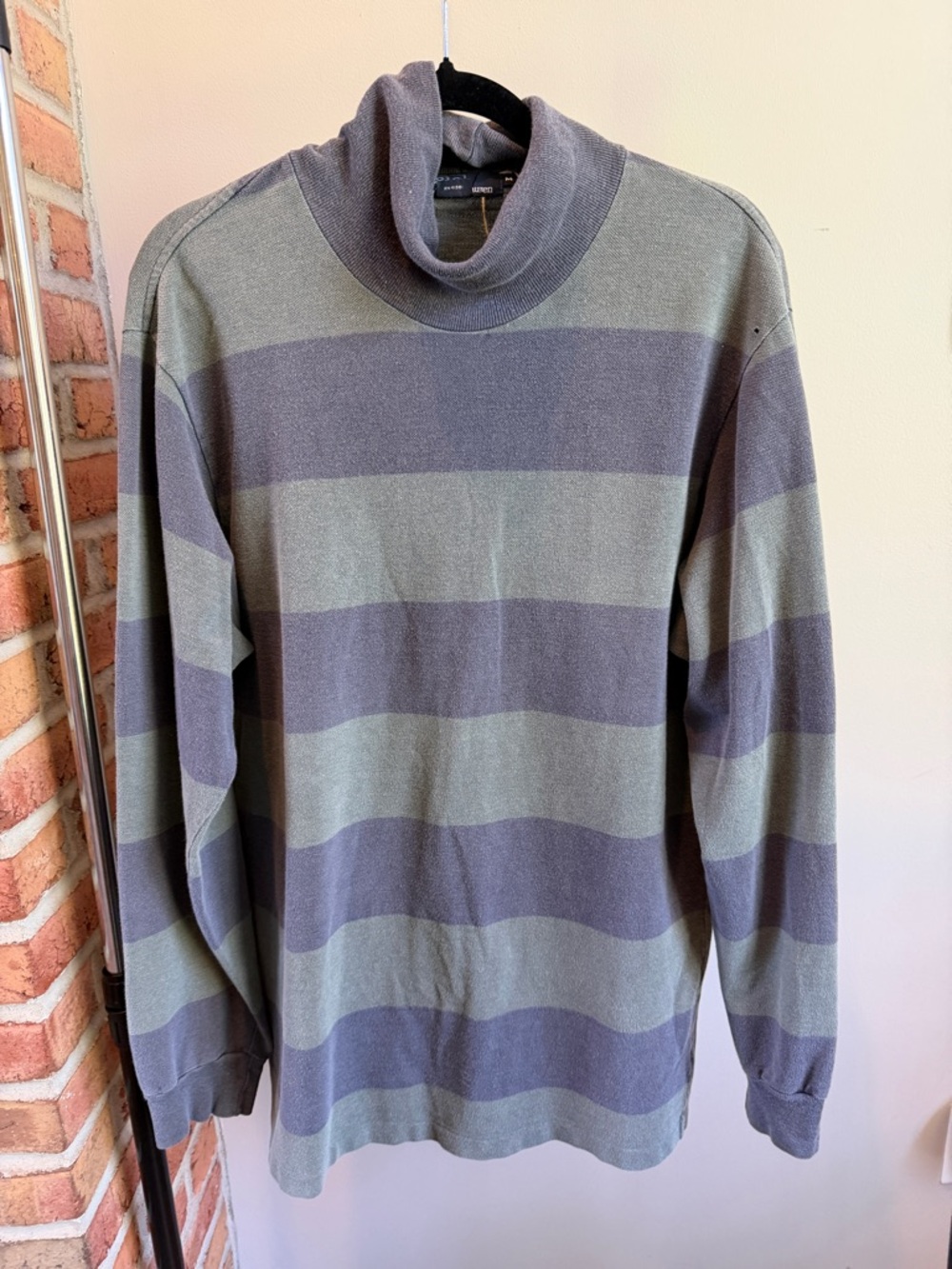 Vintage Polo Ralph Lauren Men's Striped Turtleneck Rugby Shirt - Navy & Olive